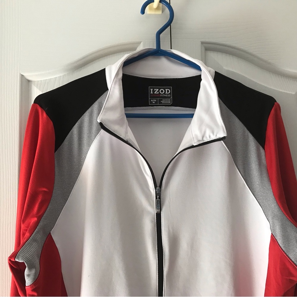 IZOD White/Black/Red Full Zip Leisure Jacket Collar & Pockets Siz…